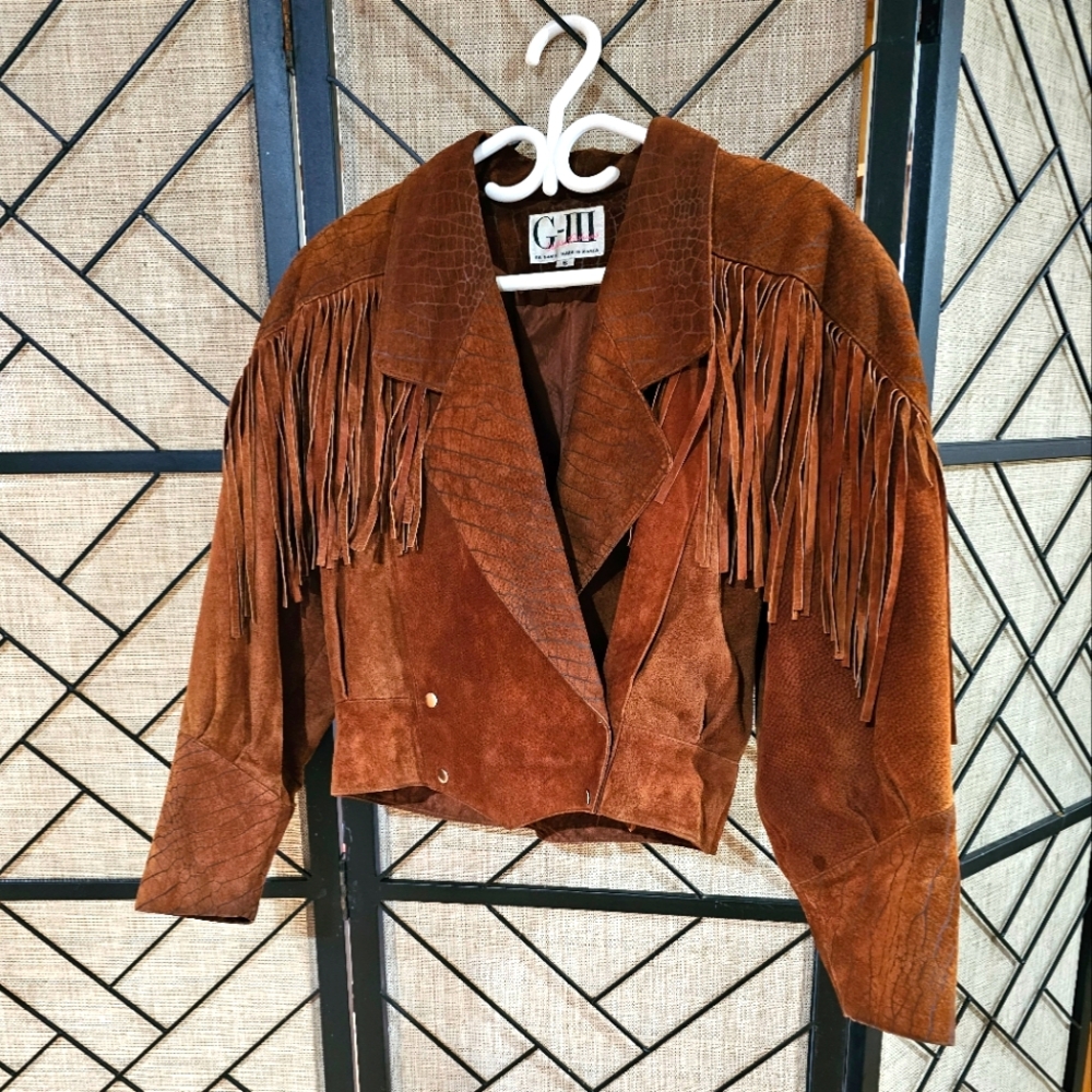 Fall vintage fringe real leather cowboy coat